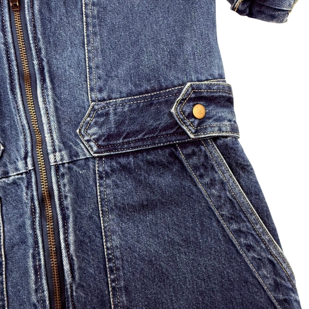 Free People Dream On Denim Mini Dress Size S Blue Utility Zip Front Pockets - Picture 9 of 9